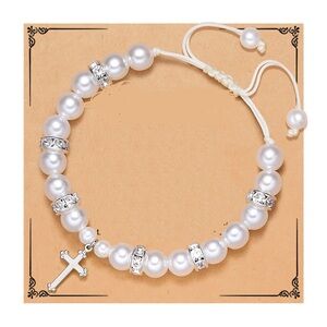 Elegant Pearl Beaded Bracelet with Cross Charm
